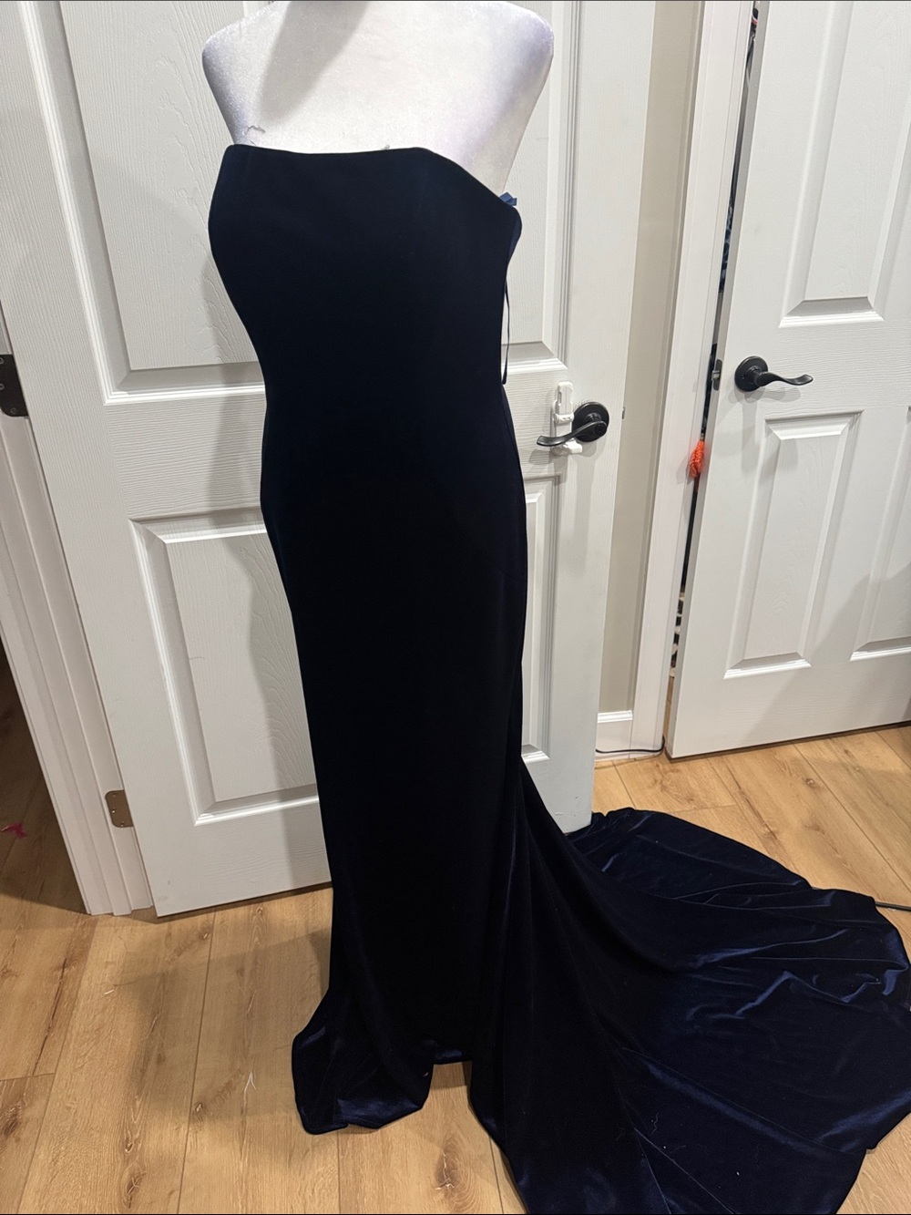 Navy Velvet Evening Gown with Jeweled Crystal Capelet **no low offers** - Picture 5 of 5